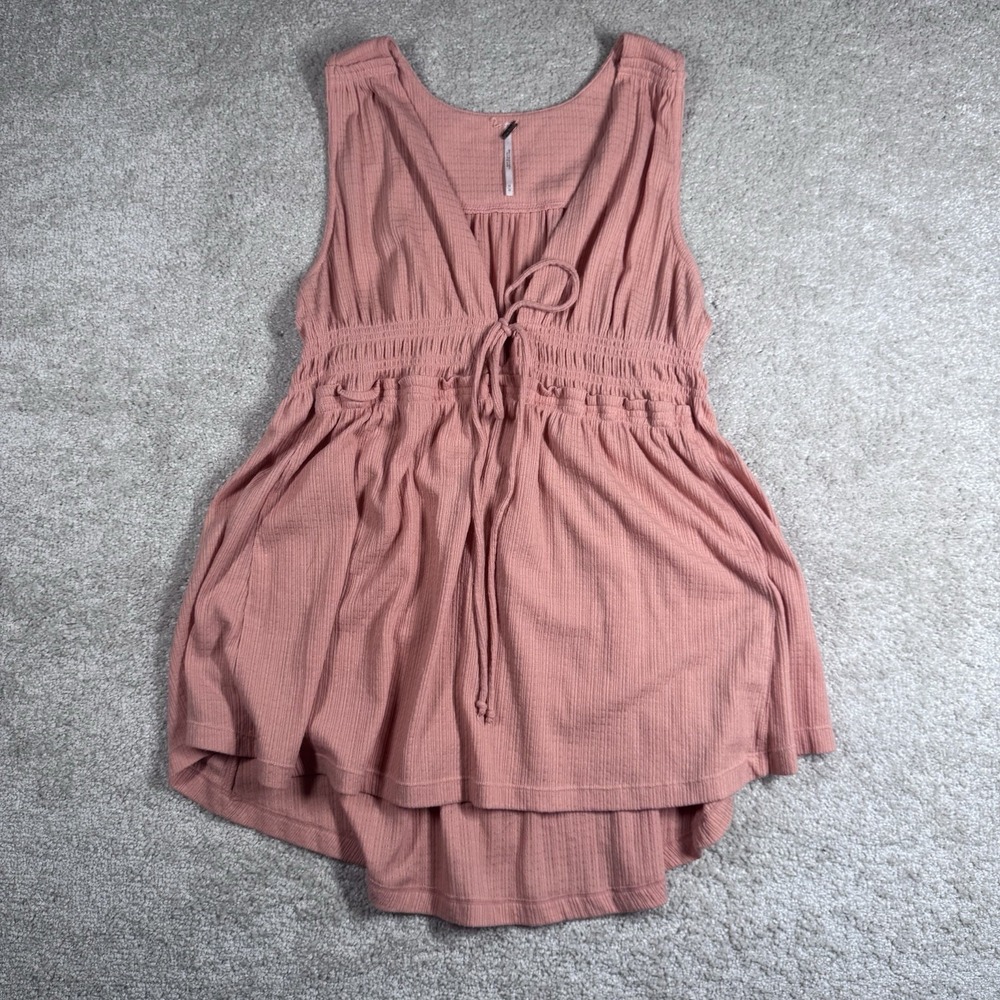 Free‎ People NWT Pink Sand Orange V-neck Tie Sleeveless Shirt
